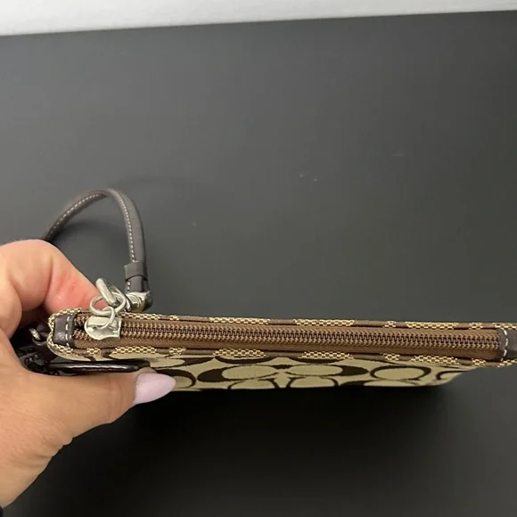 Coach Signature Brown and Tan Wristlet with Coach Hang Tag.Small. EUC - Picture 8 of 14
